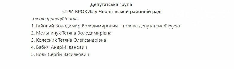 Склад групи «Три кроки» у Чернігівській районній раді