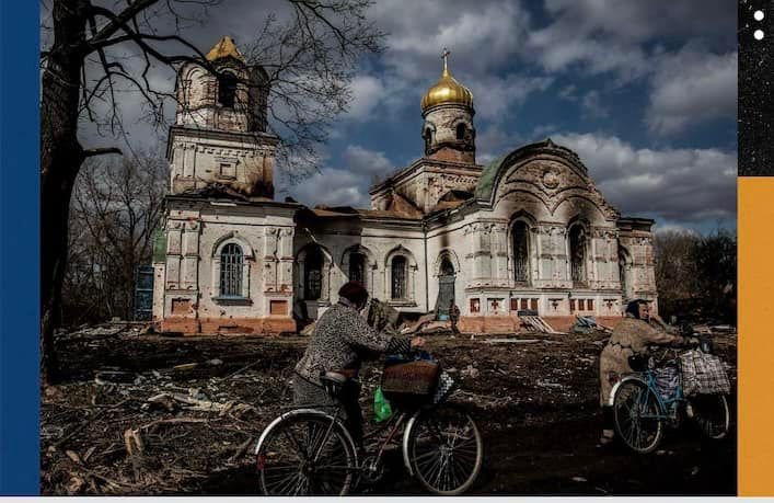 Православний храм у Лукашівці, який став російською бойовою базою. (Емілі Сабенс/The Washington Post; Хайді Левін для The Washington Post; iStock)