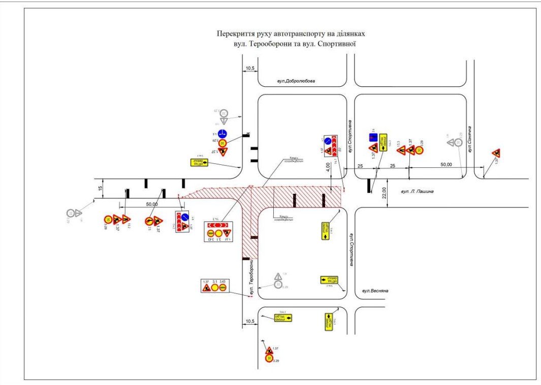 перекриття на розі Тероборони та Спортивної