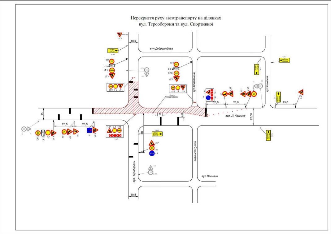 перекриття на розі Тероборони та Спортивної