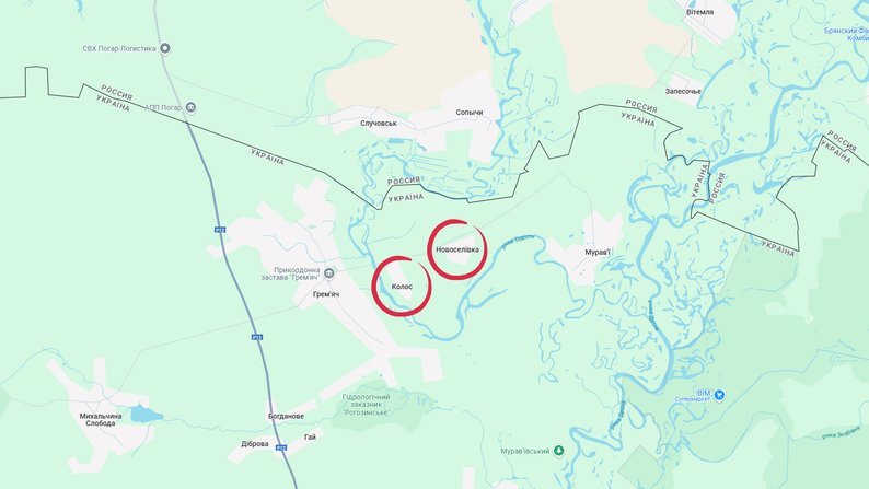 Села Колос та Новоселівка на Google-карті