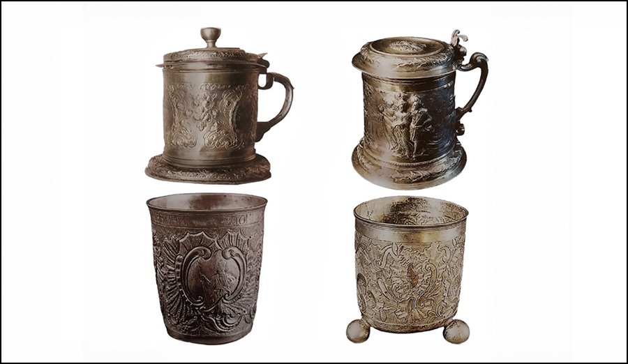 Кухлі та стакани XVIII ст. (з колекції Чернігівського історичного музею ім. В.В. Тарновського.). Арендар Г. Срібний посуд XVII – початку XX століть Silver Tableware of the 17th – Early 20th Centuries. К.: Родовід, 2006. 176 с.